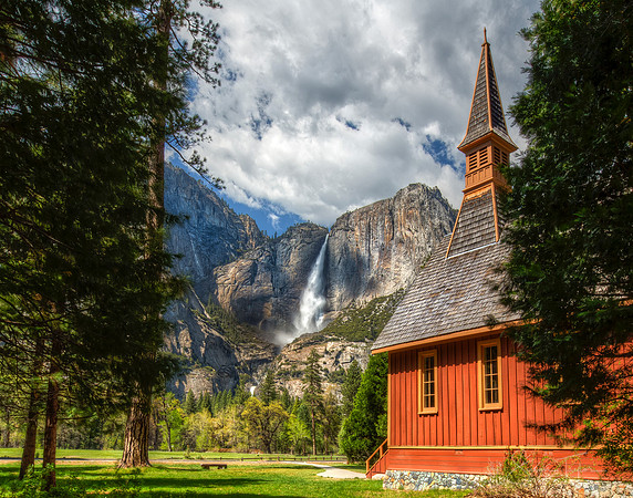 Yosemite Valley Chapel and Falls