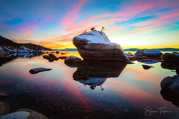Winter Sunset Over Bonsai Rock, Lake Tahoe