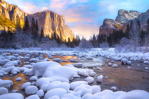 Winter Sunset In Yosemite Valley
