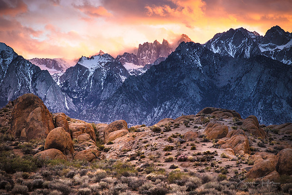 Mount Whitney and  Alabama Hills Sunset