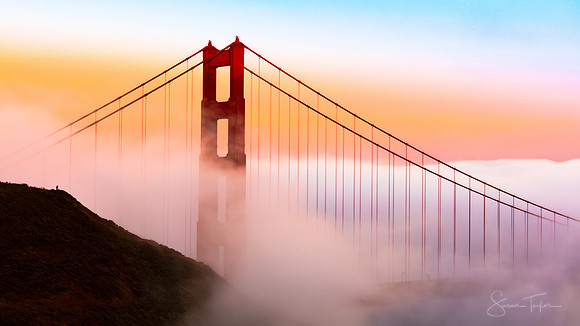 Magical Sunset Over the Foggy Golden Gate Bridge